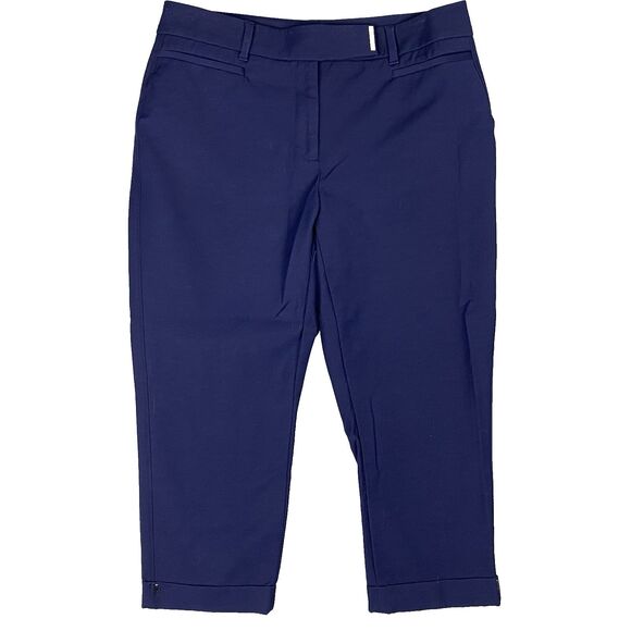 WHITE HOUSE BLACK MARKET Blue The Slim Crop Straight Cuffed Pants  Size 6S Short - Picture 1 of 4